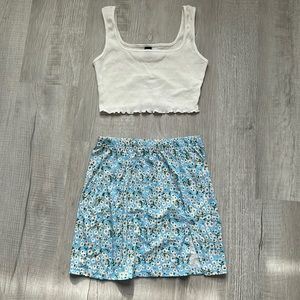 SHEIN 2 piece | White cropped tank top & blue floral skirt